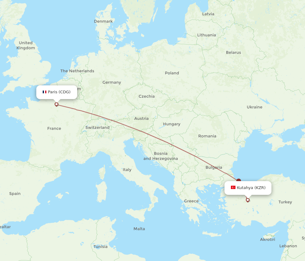 CDG to KZR flights and routes map