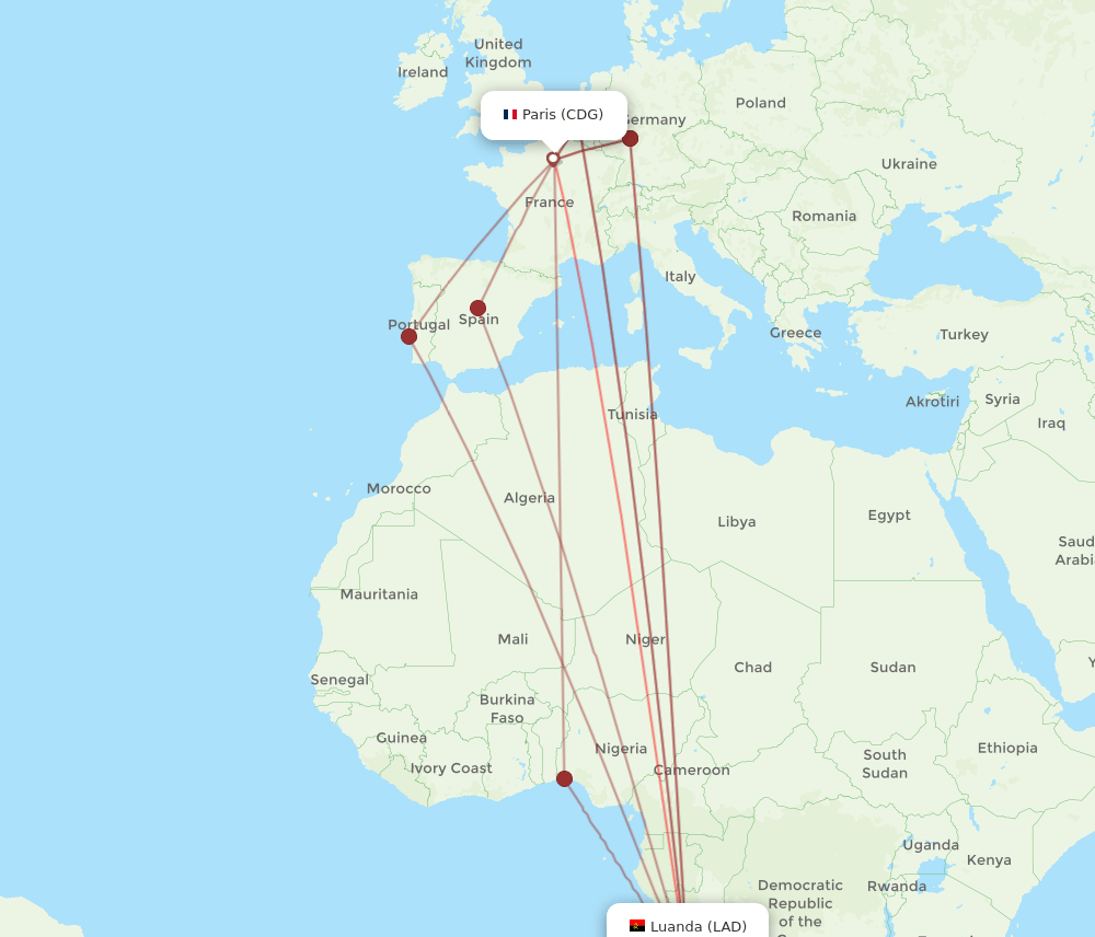 CDG-LAD flight routes