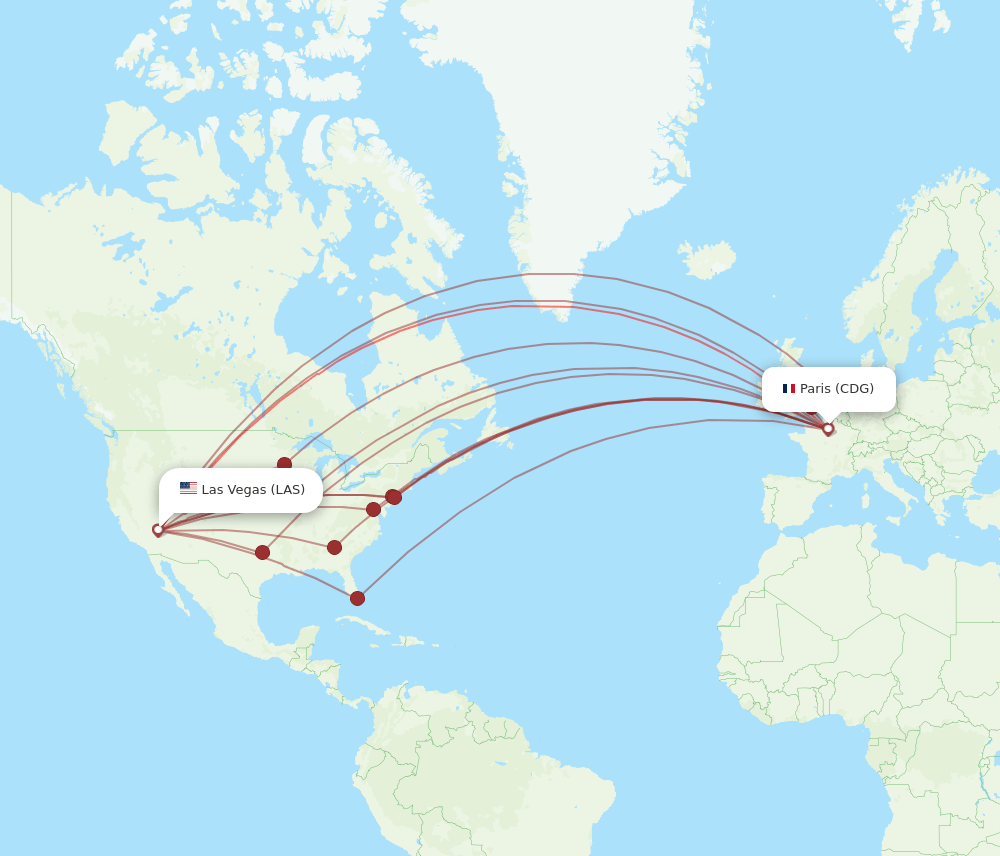 CDG-LAS flight routes