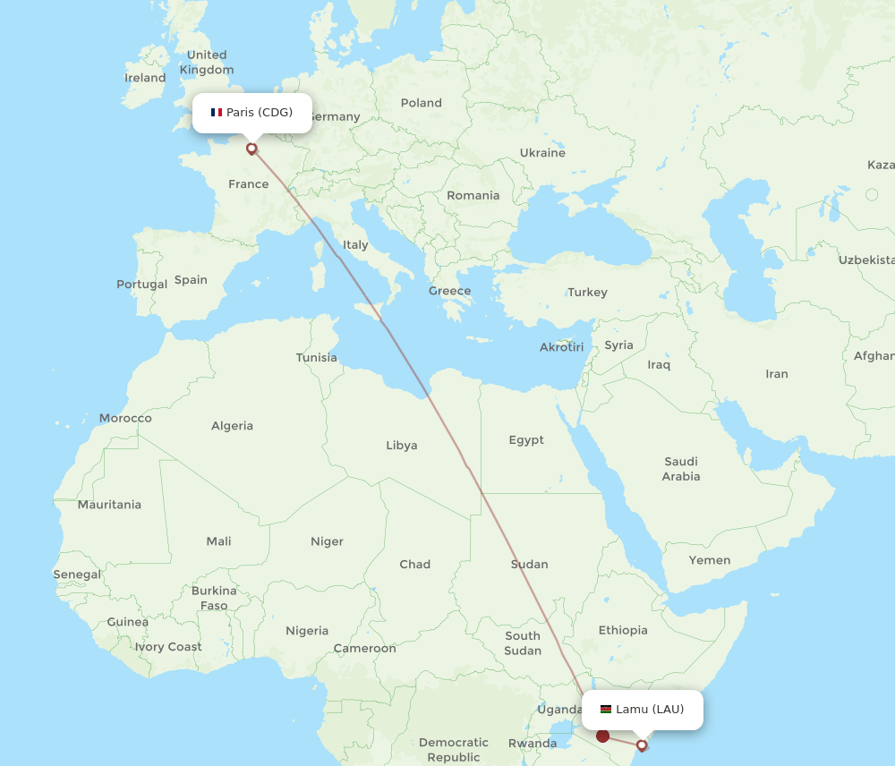 CDG-LAU flight routes