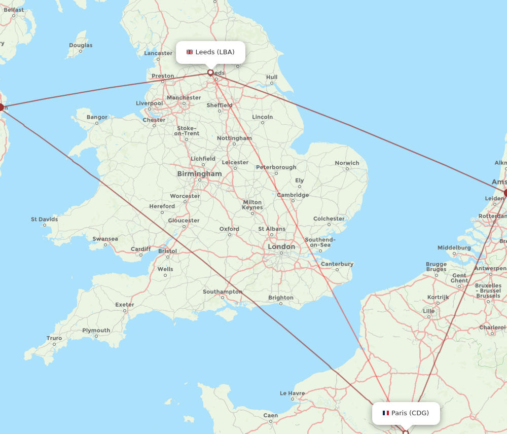 CDG to LBA flights and routes map