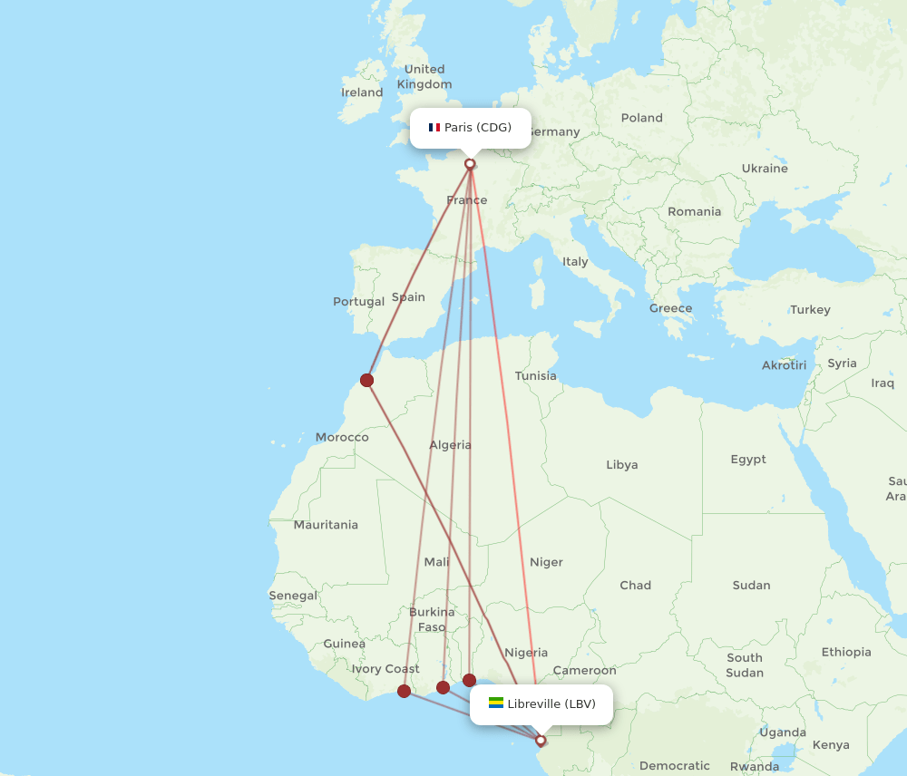 CDG-LBV flight routes