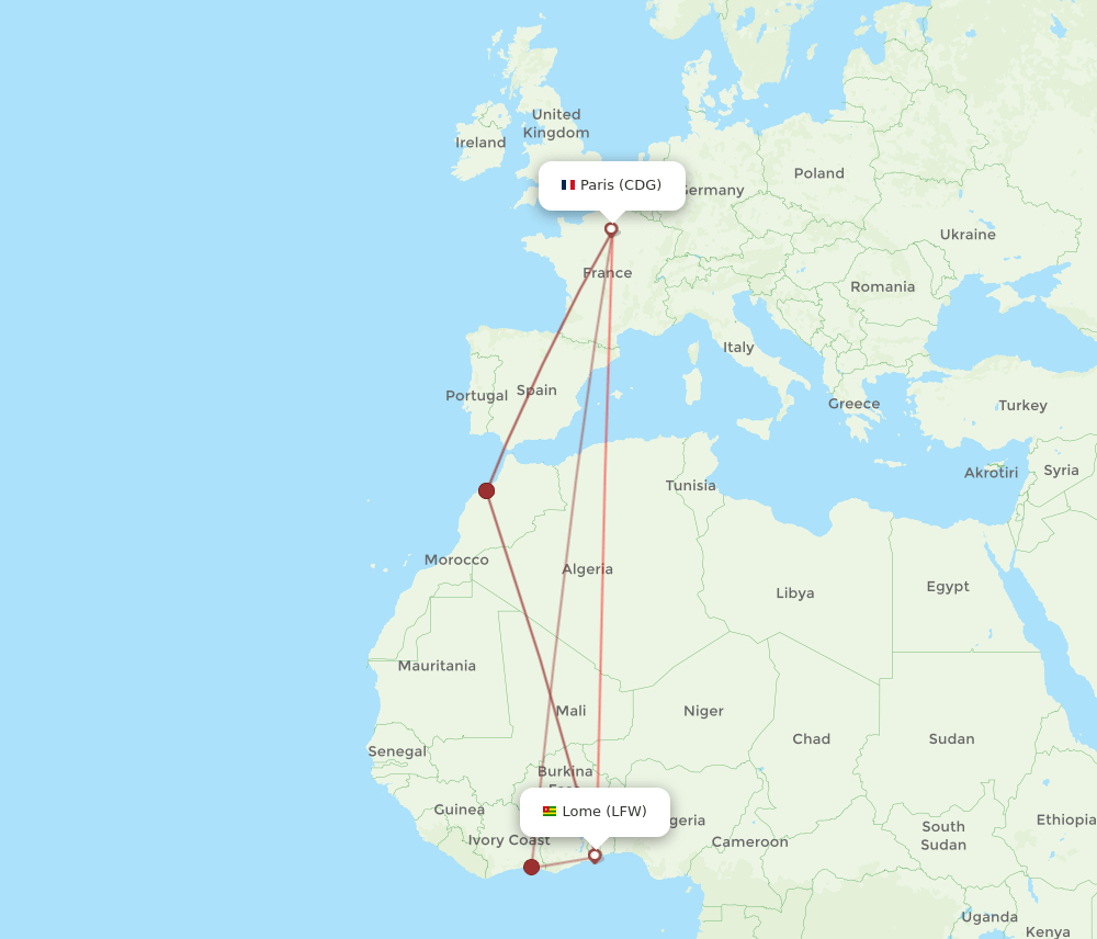 CDG-LFW flight routes