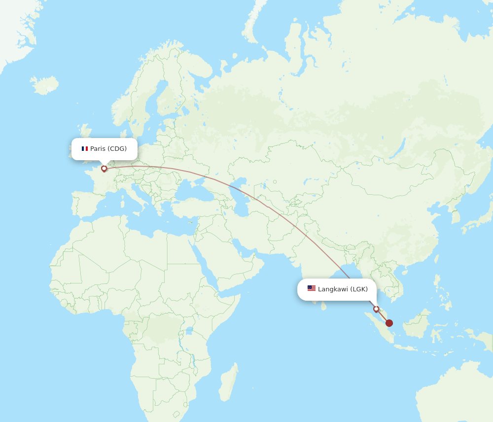 CDG to LGK flights and routes map