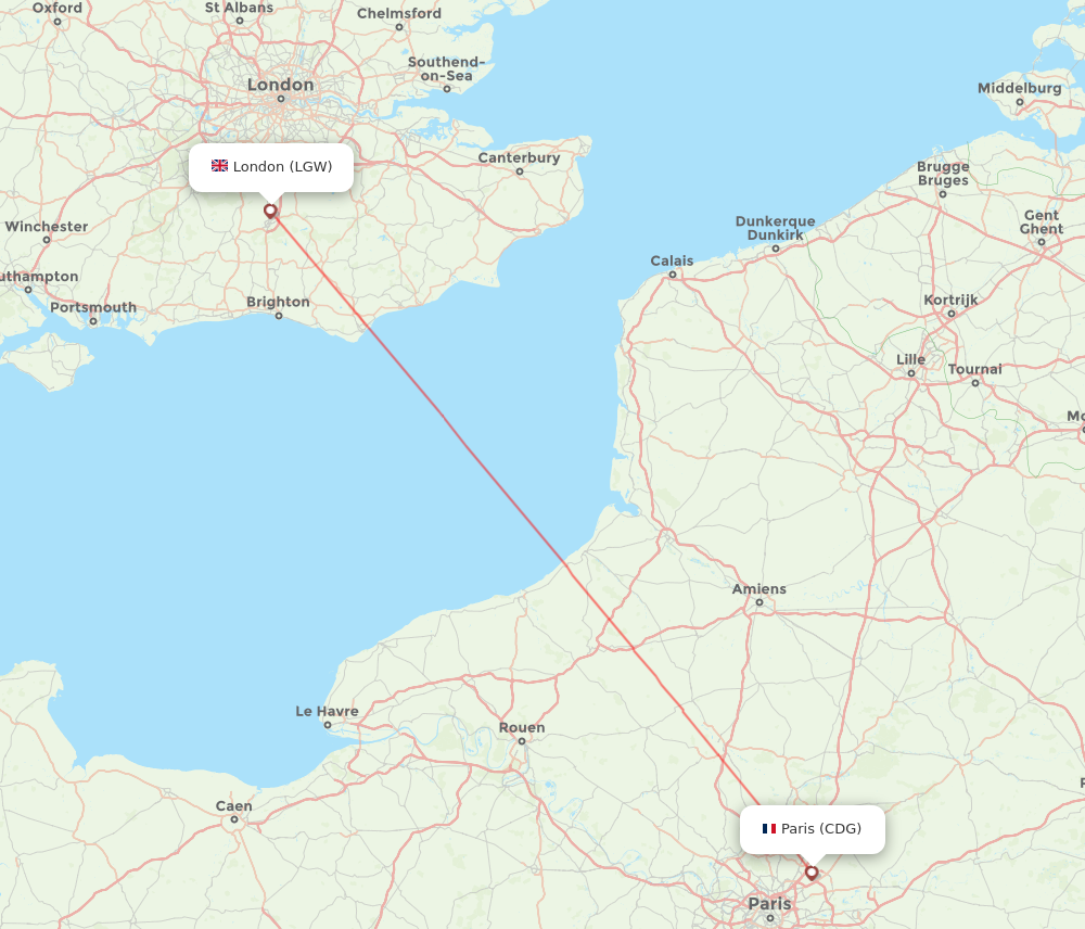 CDG to LGW flights and routes map