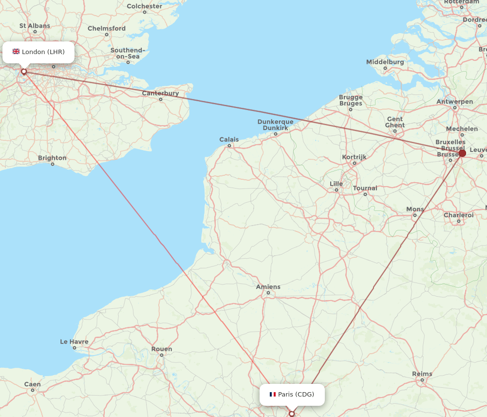 CDG to LHR flights and routes map