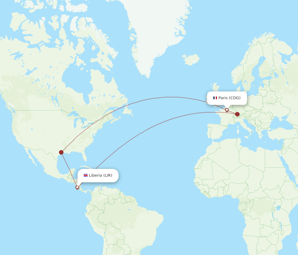 CDG-LIR flight routes