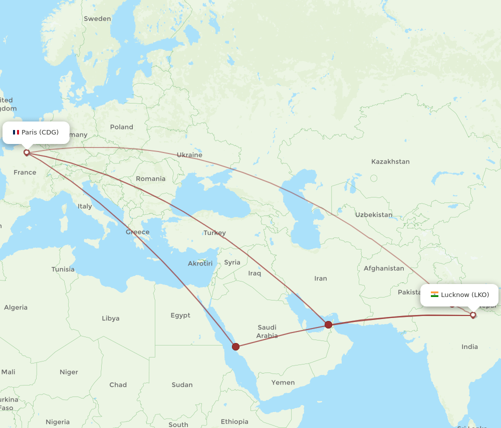 CDG-LKO flight routes