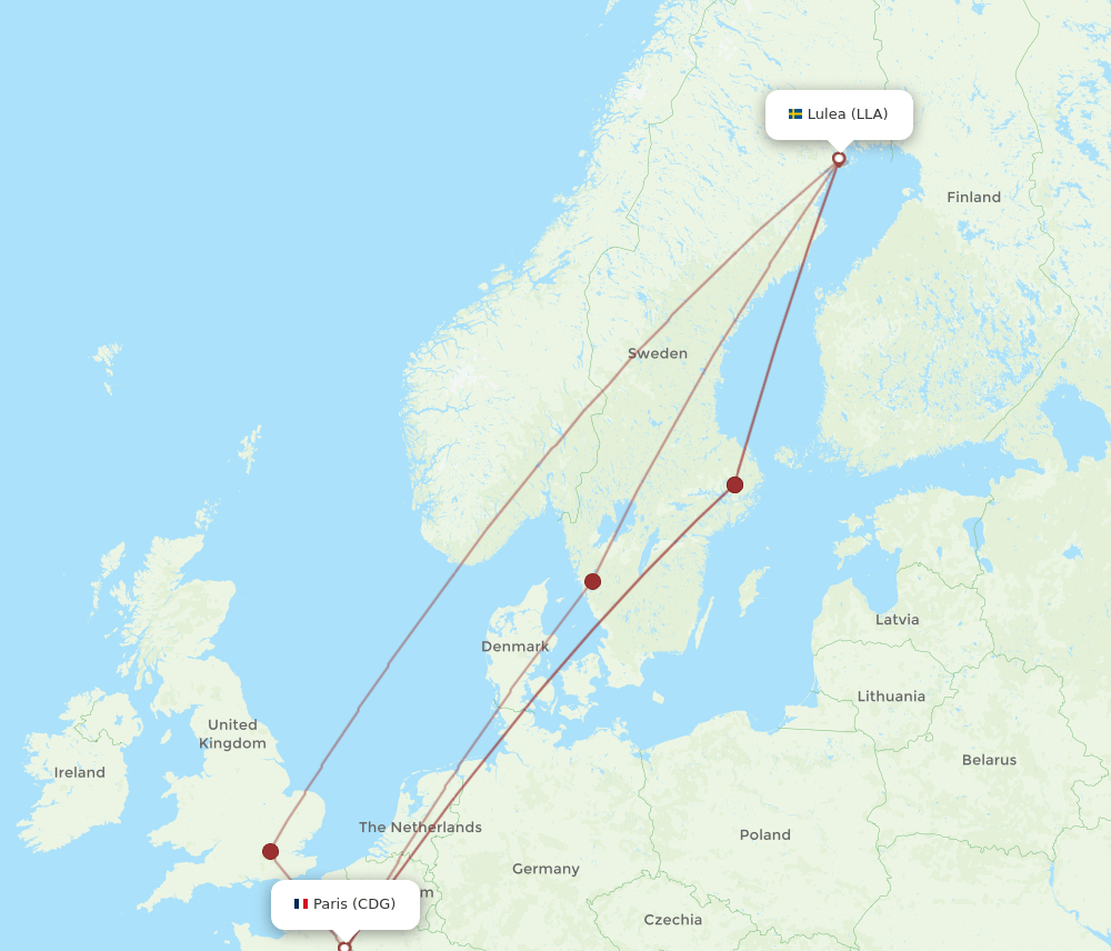 CDG-LLA flight routes