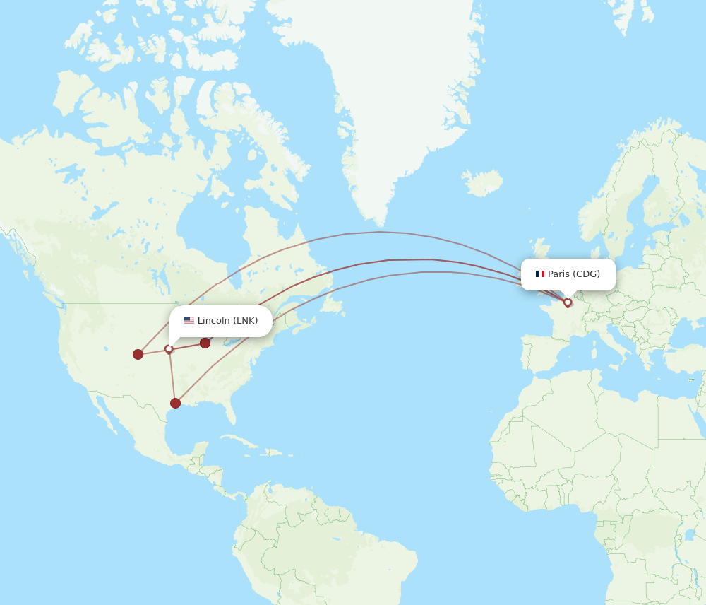 CDG-LNK flight routes