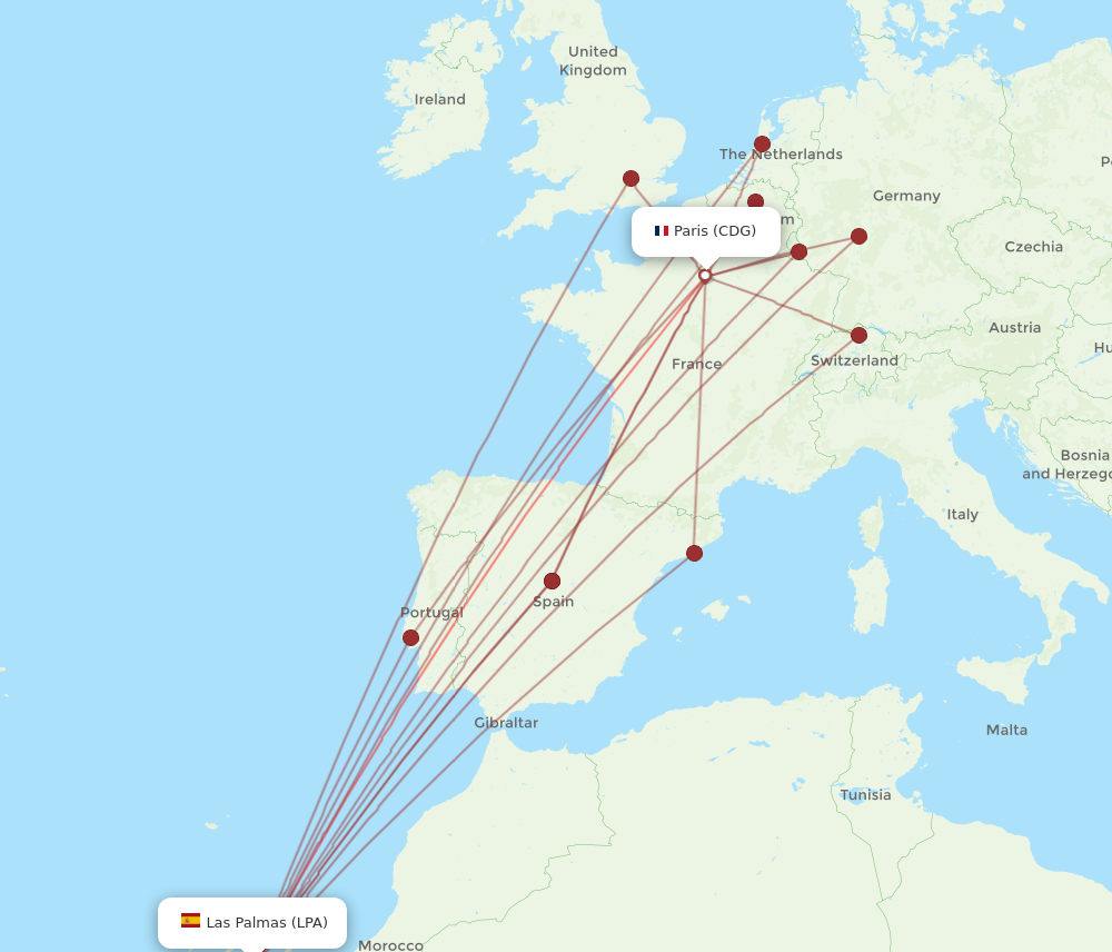CDG to LPA flights and routes map