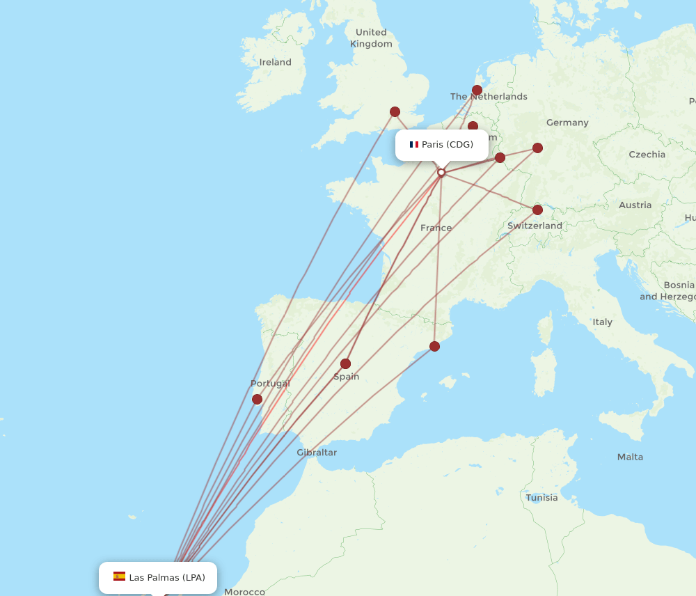 CDG-LPA flight routes