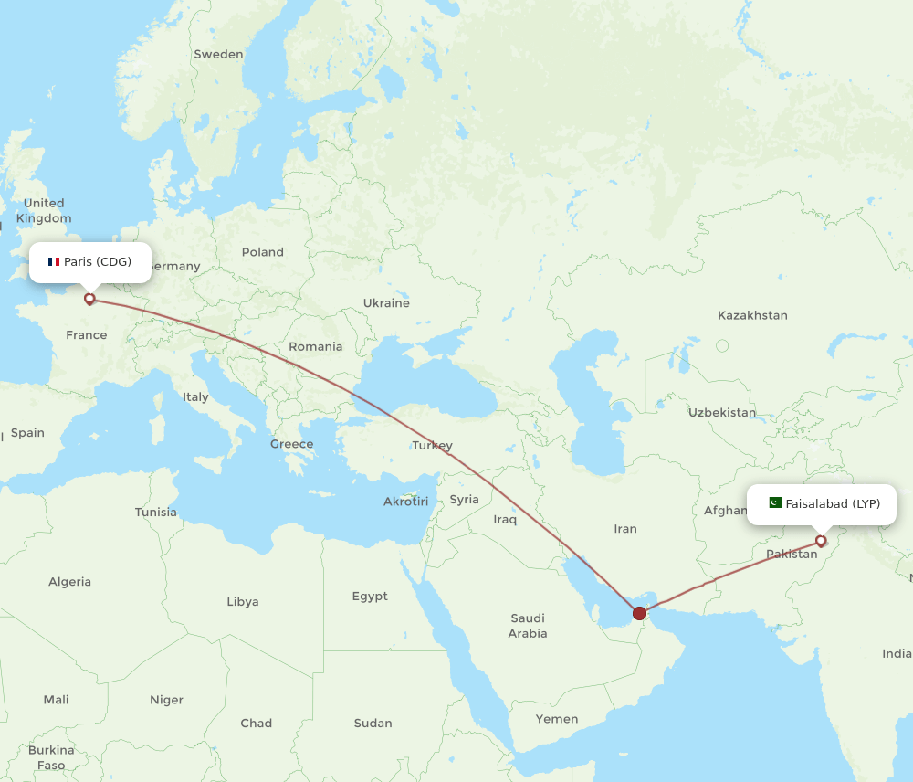 CDG-LYP flight routes