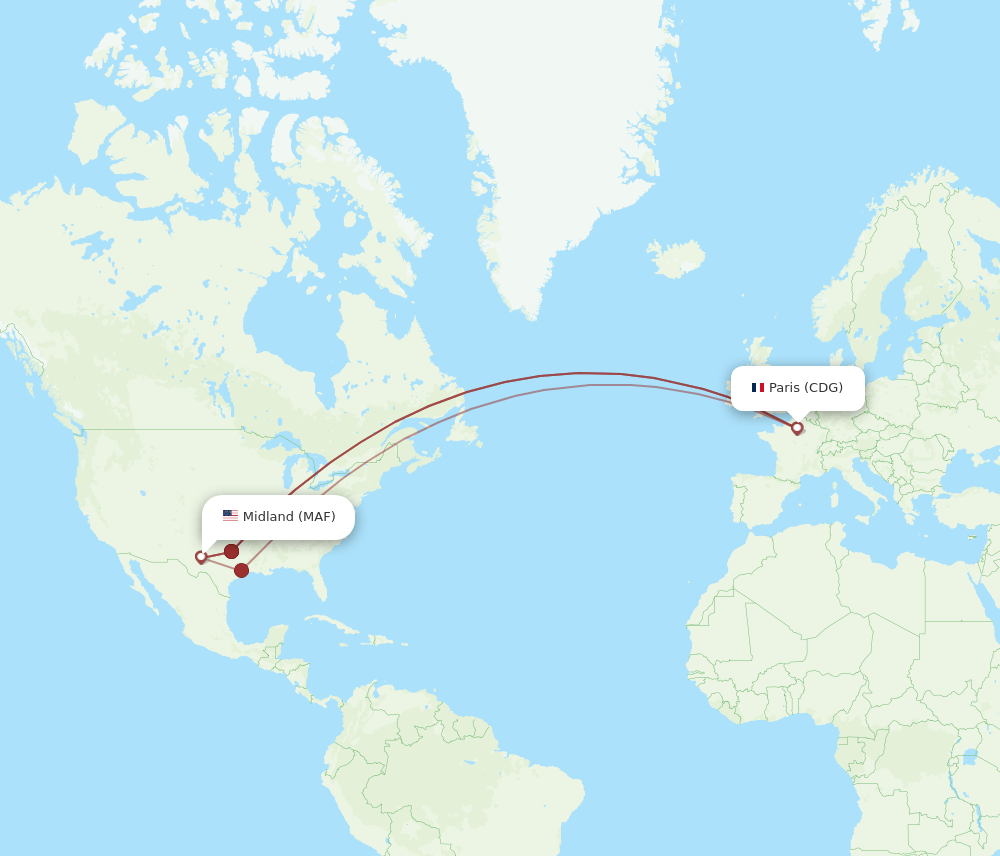 CDG to MAF flights and routes map