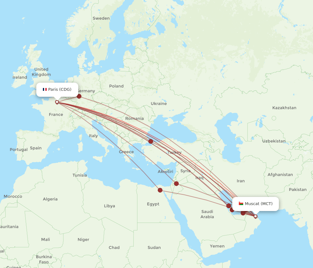 CDG-MCT flight routes