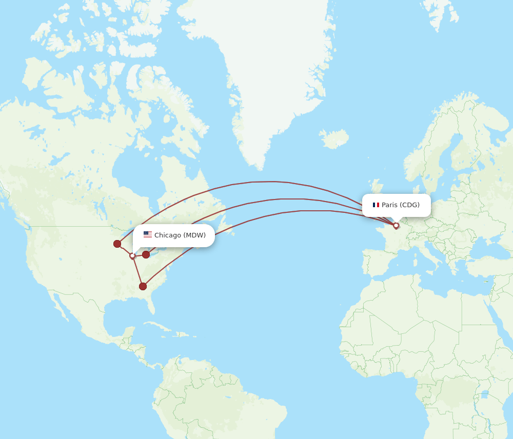 CDG to MDW flights and routes map