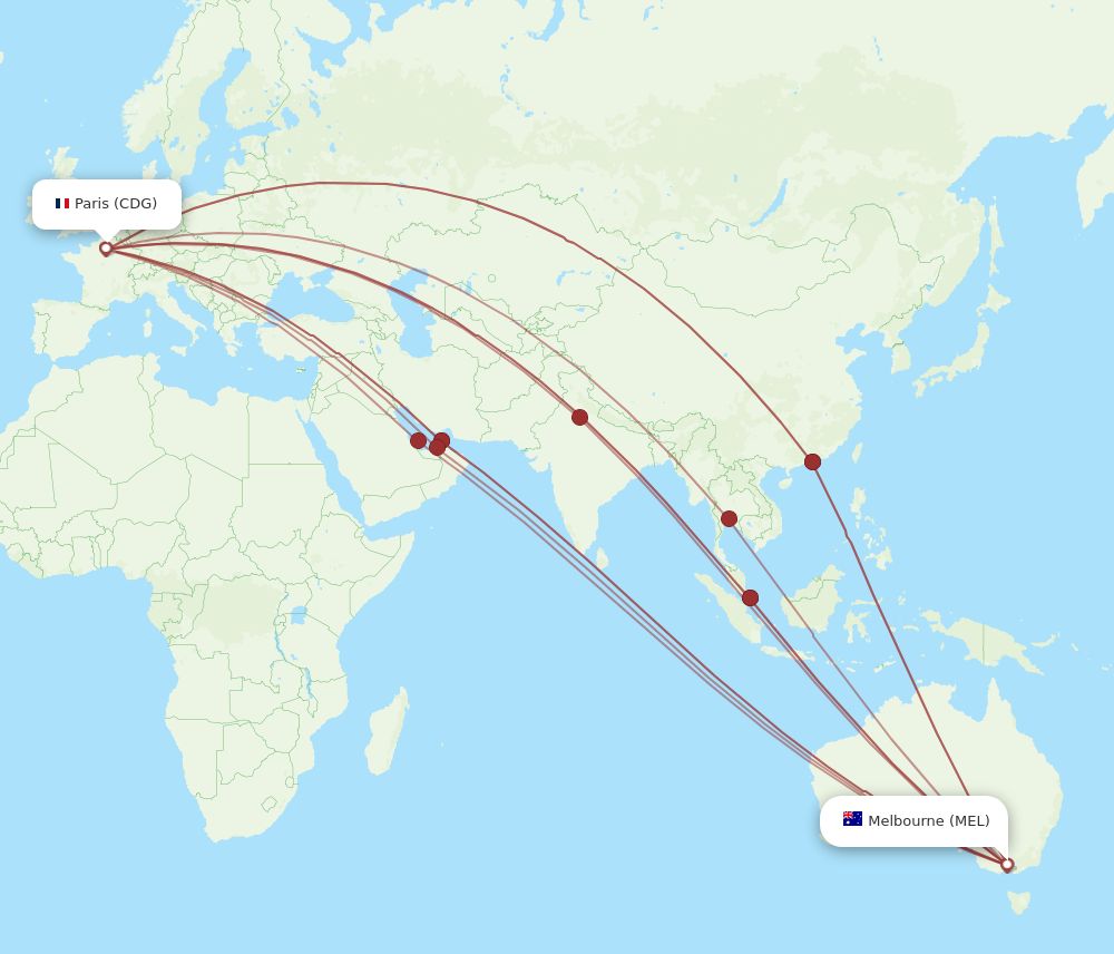 CDG to MEL flights and routes map