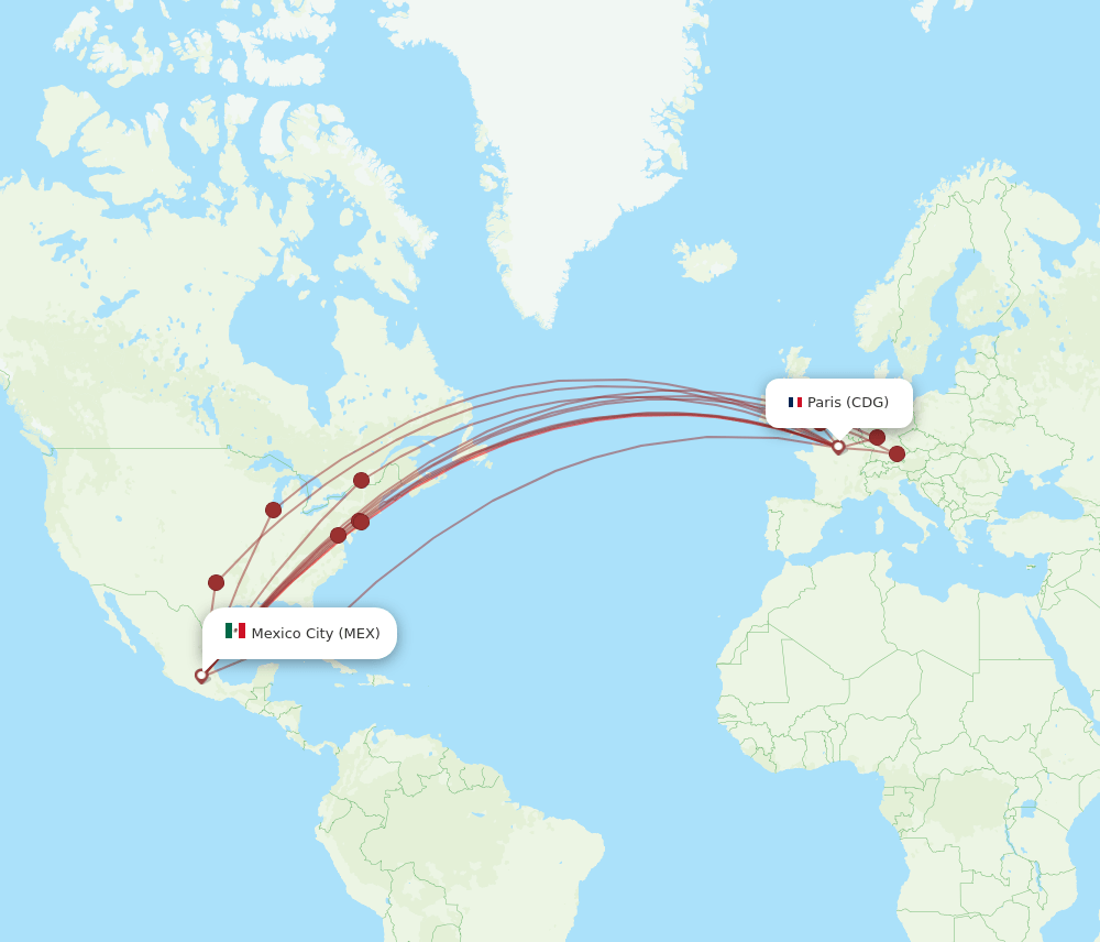 CDG-MEX flight routes
