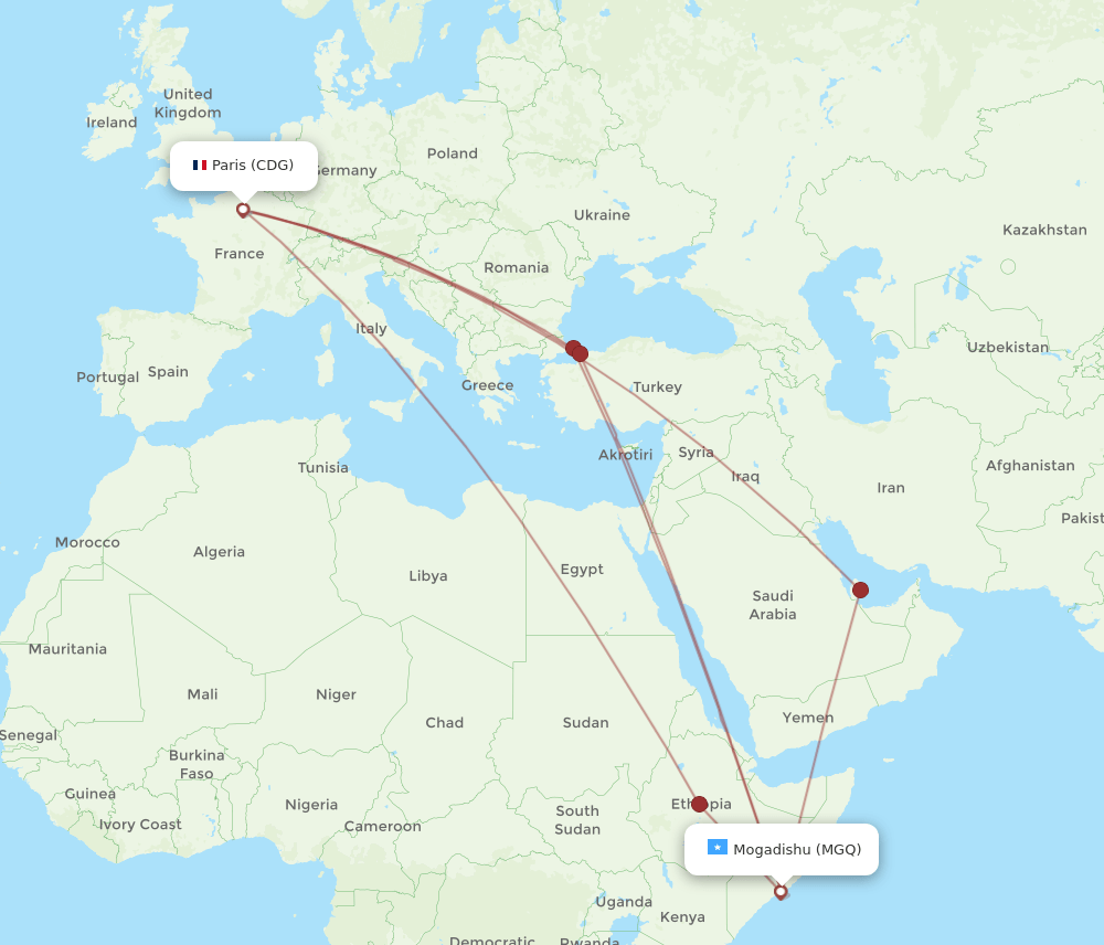 CDG-MGQ flight routes