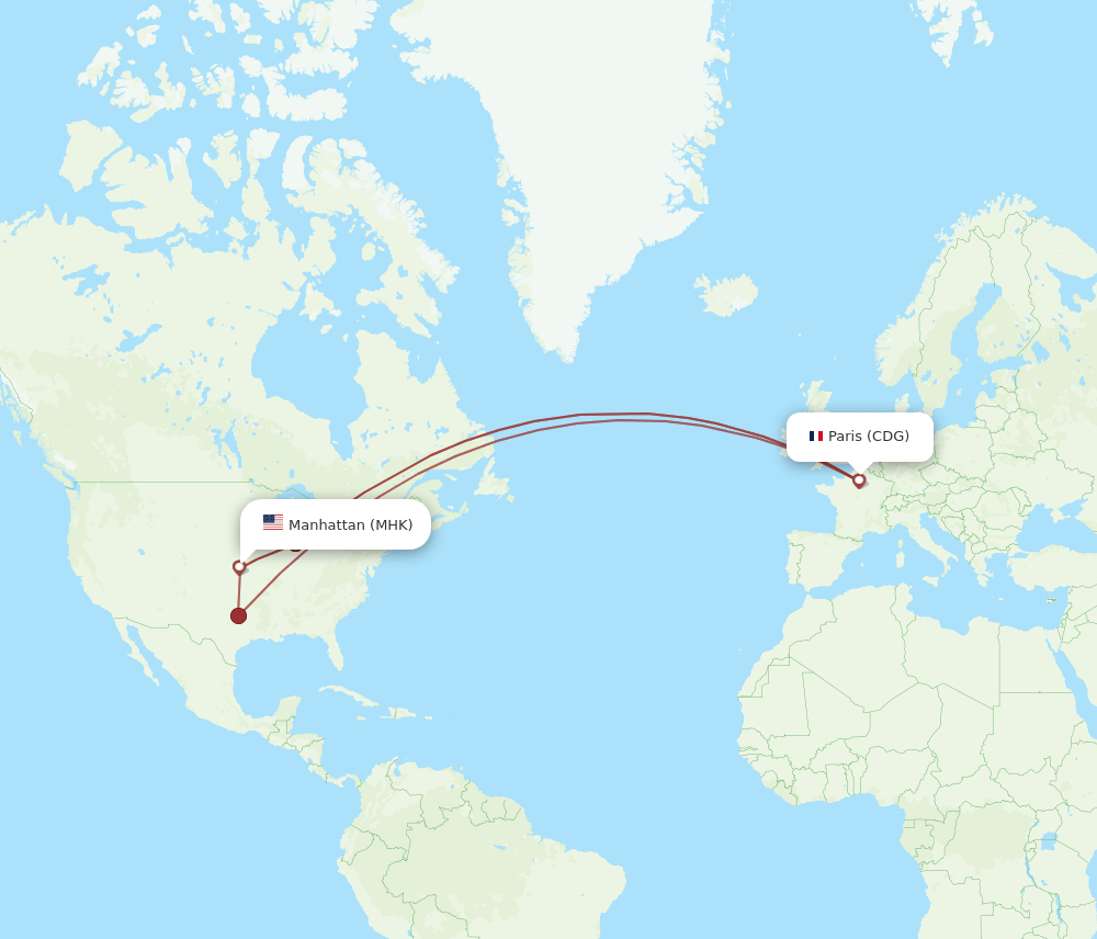CDG to MHK flights and routes map