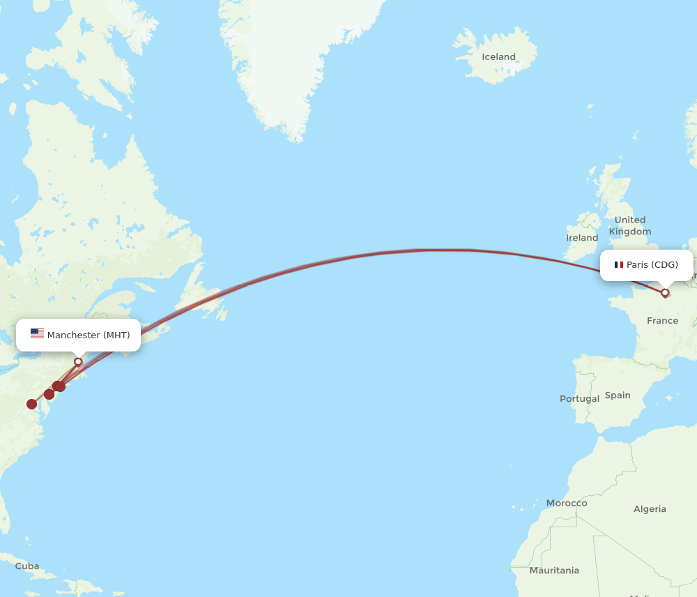 CDG-MHT flight routes