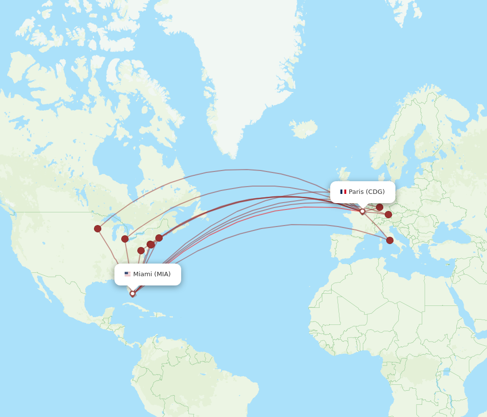 CDG to MIA flights and routes map