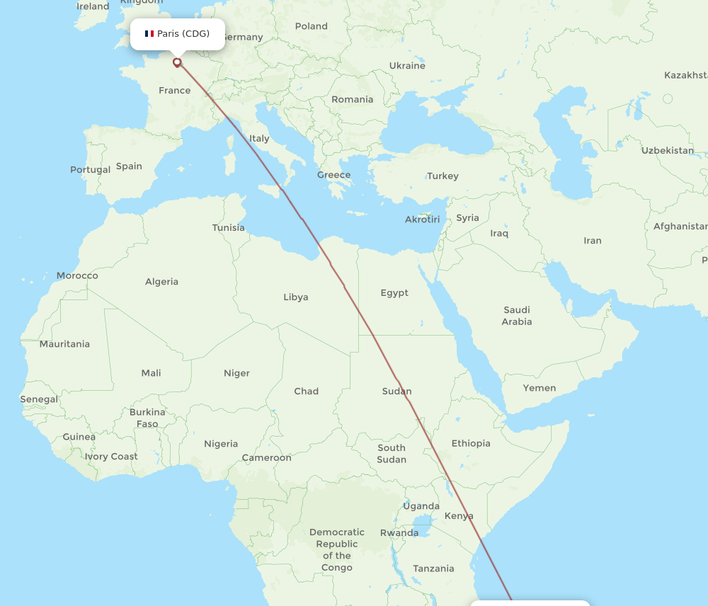 CDG-MJN flight routes