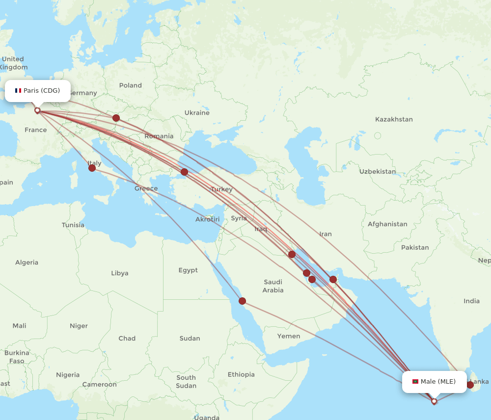 CDG-MLE flight routes