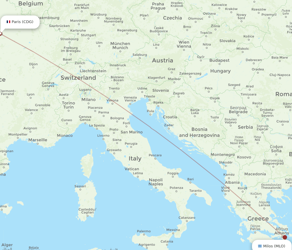 CDG to MLO flights and routes map