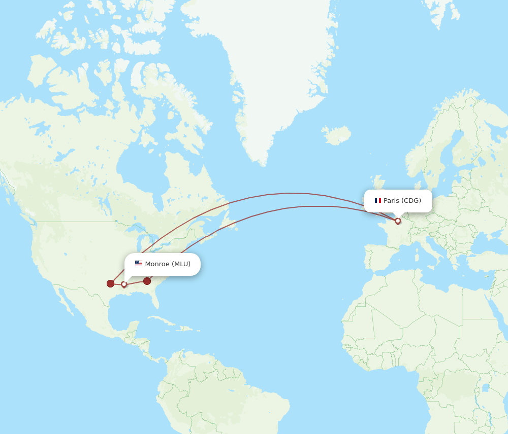 CDG-MLU flight routes