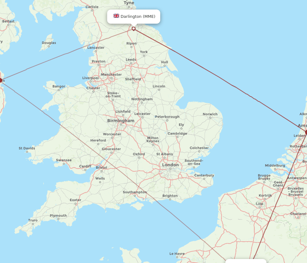 CDG-MME flight routes