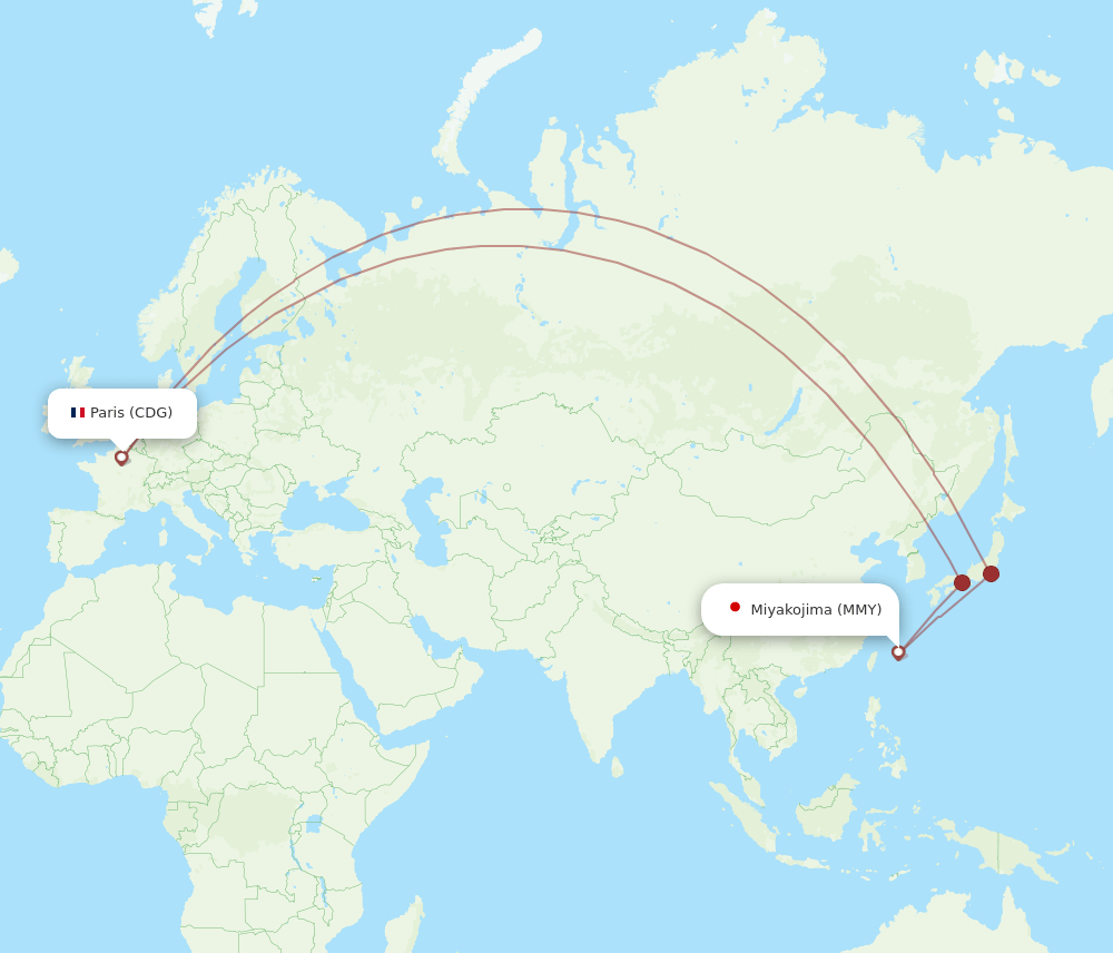 CDG-MMY flight routes