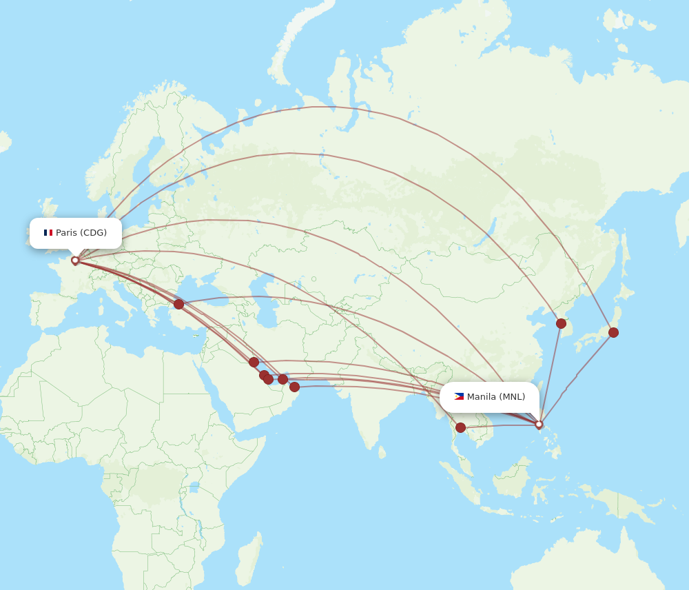 CDG to MNL flights and routes map