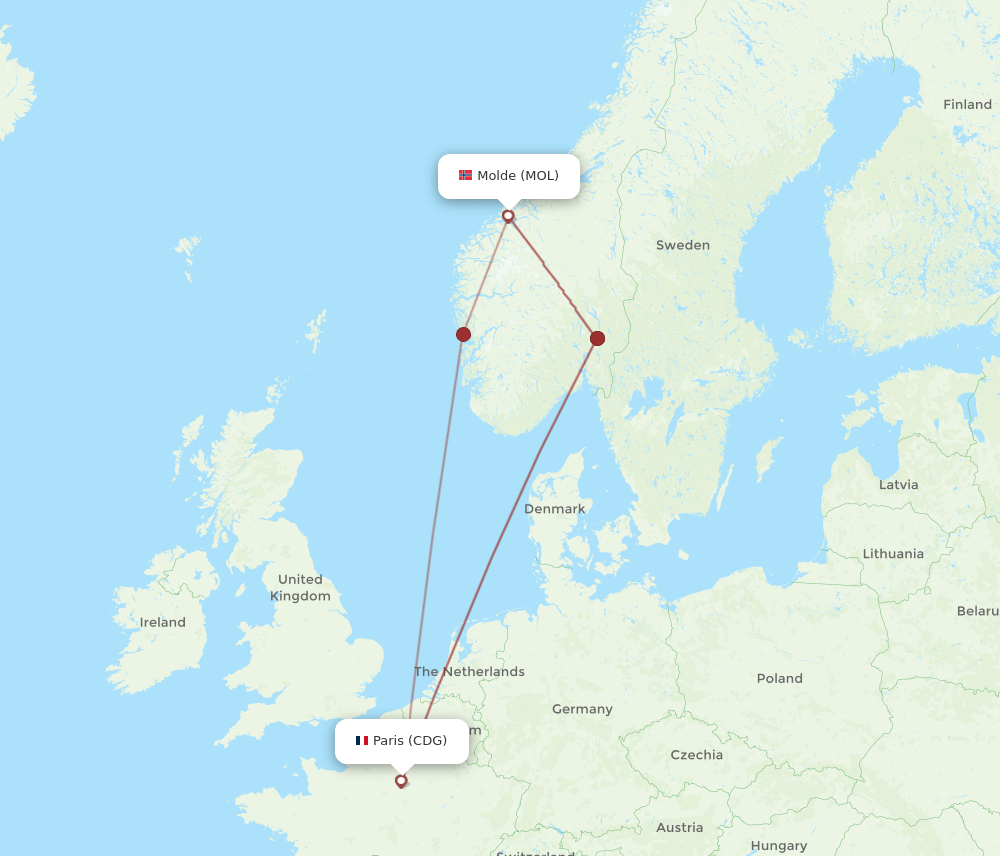 CDG-MOL flight routes