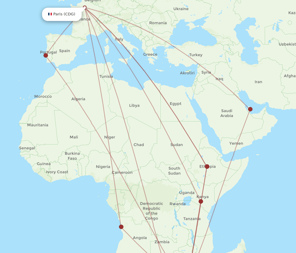CDG-MPM flight routes