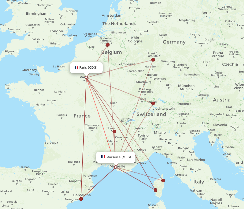 CDG to MRS flights and routes map
