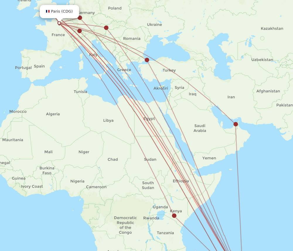 CDG-MRU flight routes
