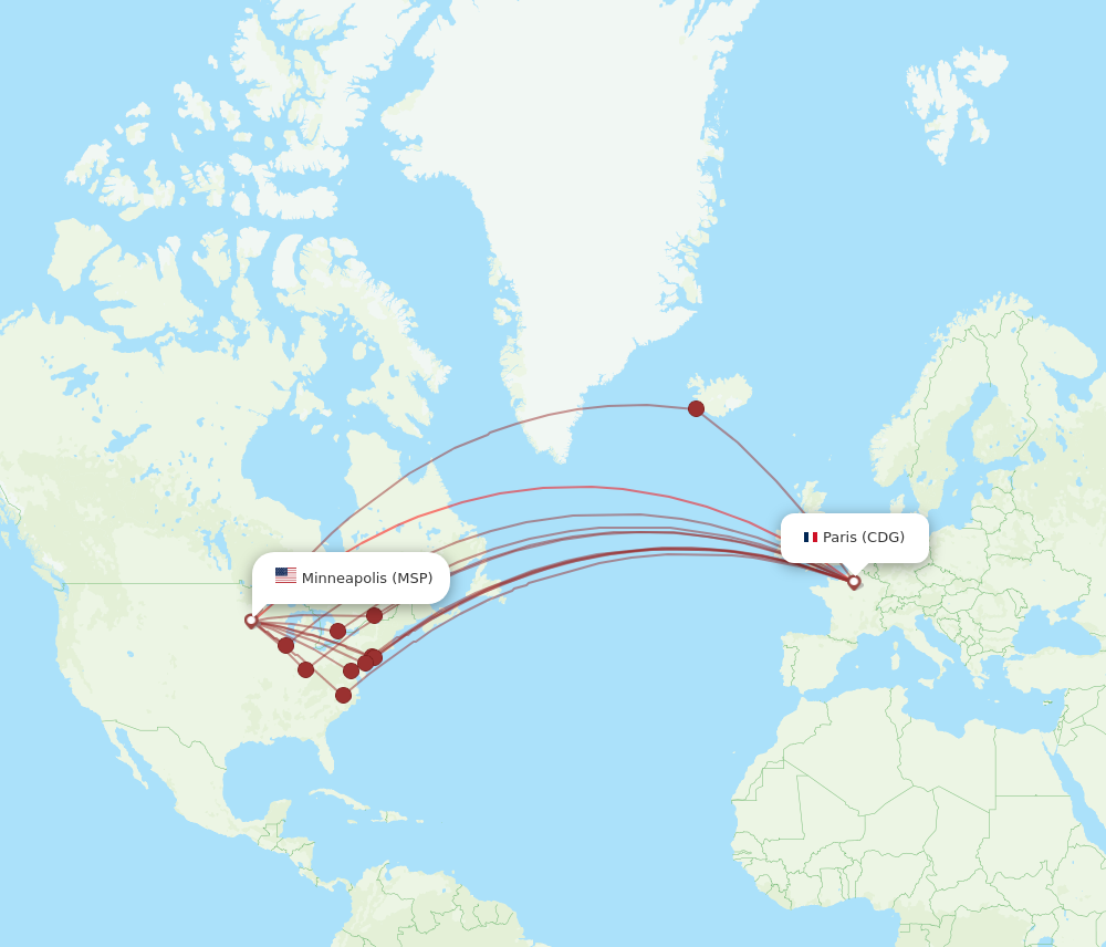 CDG to MSP flights and routes map