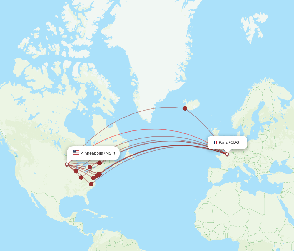 CDG-MSP flight routes