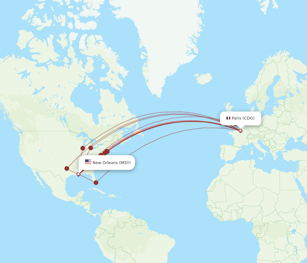 CDG-MSY flight routes