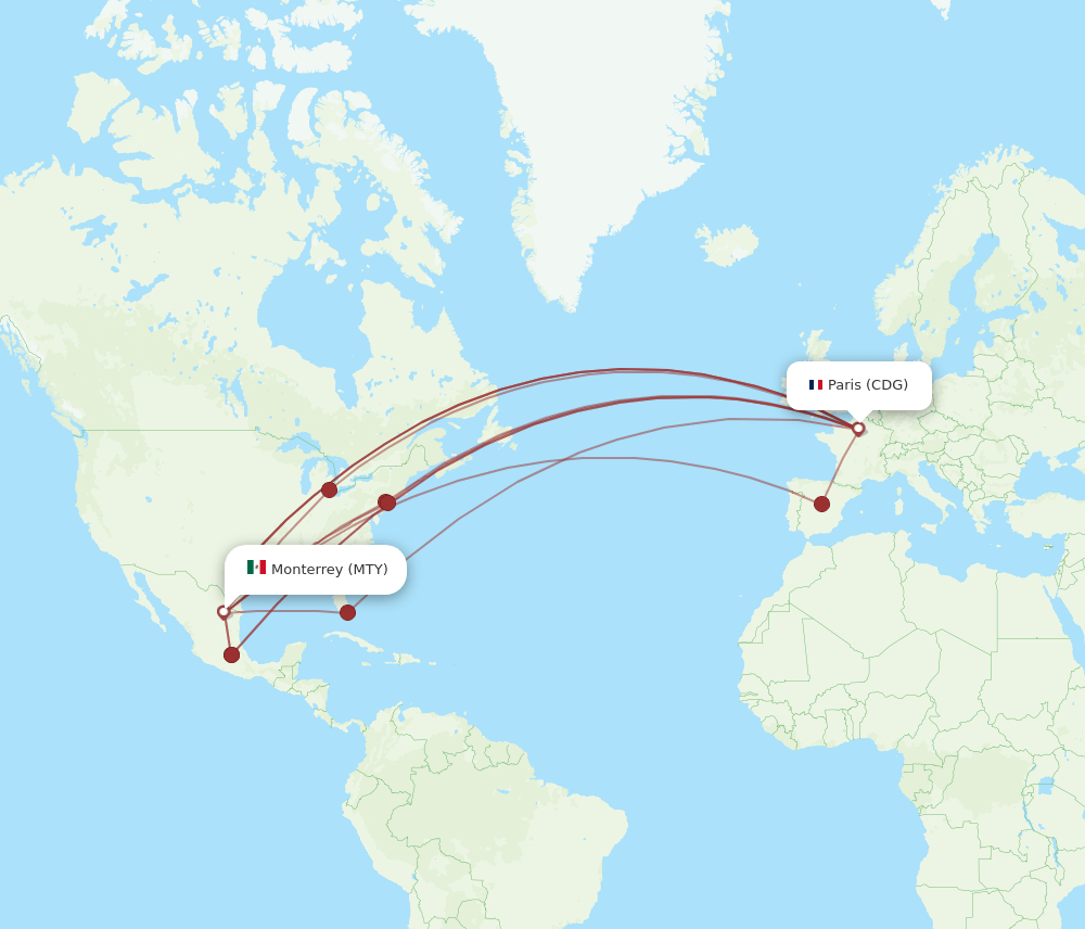 CDG-MTY flight routes