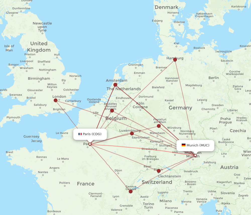CDG-MUC flight routes