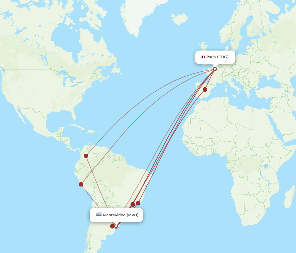 CDG-MVD flight routes
