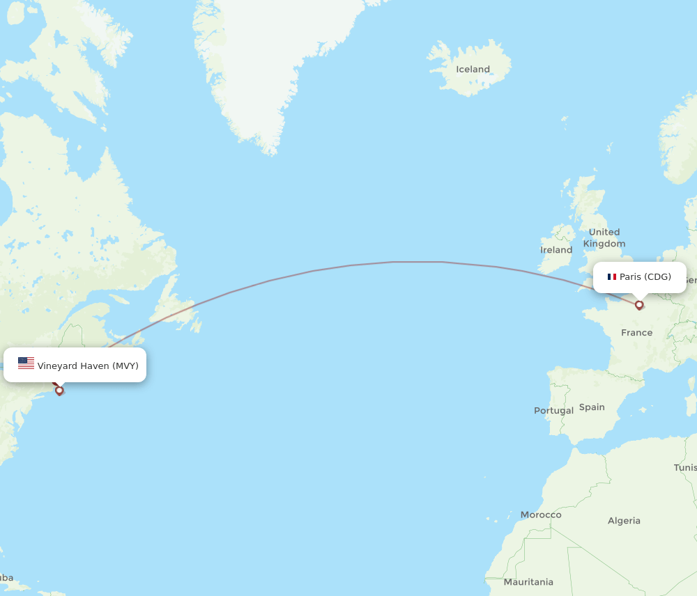 CDG-MVY flight routes