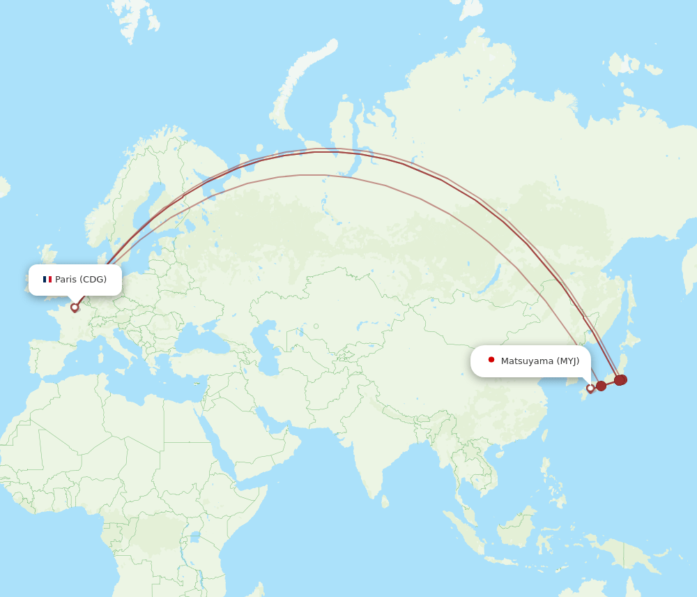 CDG to MYJ flights and routes map
