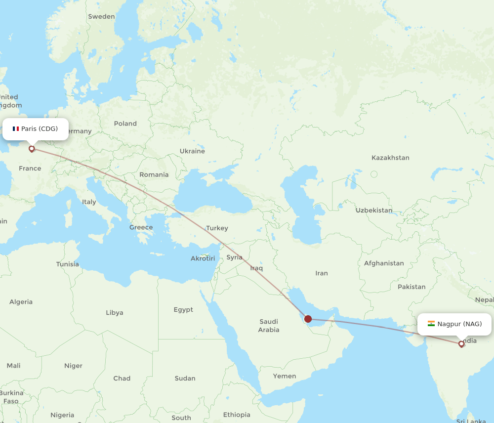 CDG-NAG flight routes
