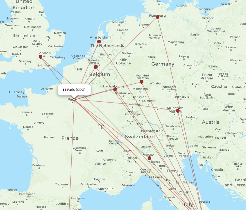 CDG to NAP flights and routes map