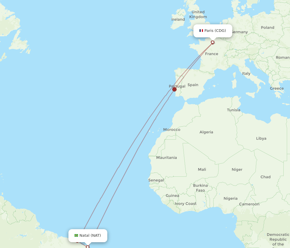 CDG-NAT flight routes