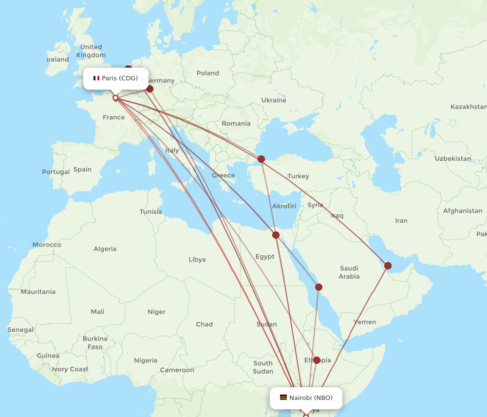 CDG to NBO flights and routes map