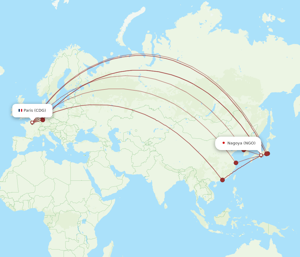 CDG-NGO flight routes